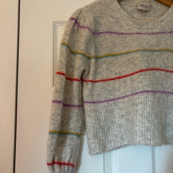 Anthropologie Charli Alpaca Wool Angie Grey Striped Sweater Cozy Boho Soft XS - Picture 5 of 9